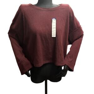 Plus Size 3X / XXXL Arizona Jean Co oversized Cropped Burgundy Ribbed Sweater